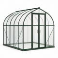 Serre de jardin en aluminium vert foncé et polycarbonate transparent, 250 × 190 × 215 cm, double porte