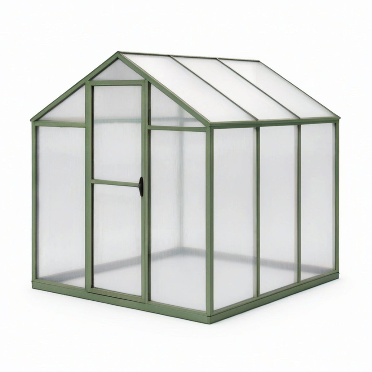 Serre de jardin en aluminium vert et polycarbonate transparent, 190 × 130 × 195 cm, toit à deux pentes et porte frontale