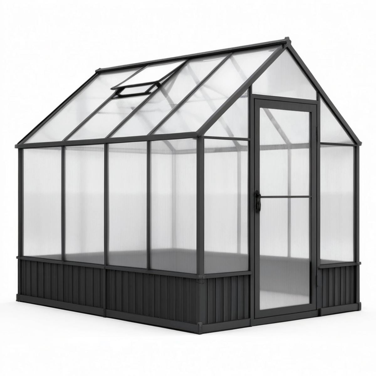 Serre de jardin en aluminium anthracite et polycarbonate translucide, 244 × 183 × 210 cm, avec lucarne de toit