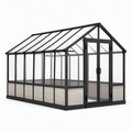 Serre de jardin contemporaine 310 × 190 × 220 cm en aluminium noir et polycarbonate transparent avec double porte