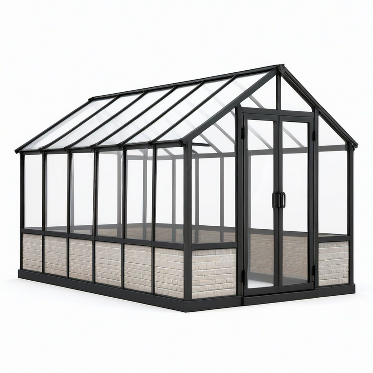 Serre de jardin contemporaine 310 × 190 × 220 cm en aluminium noir et polycarbonate transparent avec double porte