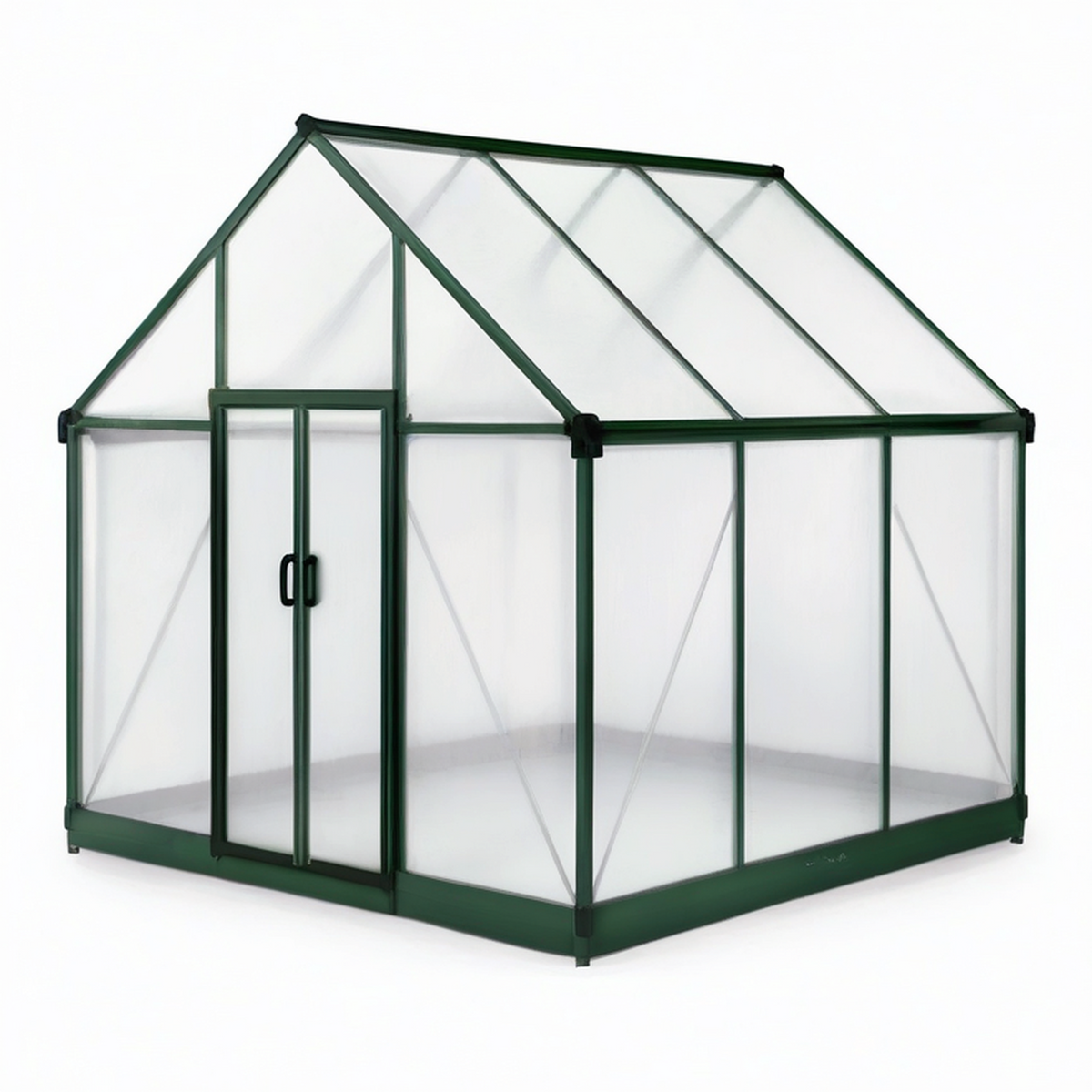 Serre de jardin en aluminium vert et polycarbonate transparent, 190 × 190 × 201 cm, double porte coulissante