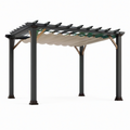 Pergola de jardin en métal anthracite avec toile beige rétractable, 400 × 300 × 250 cm