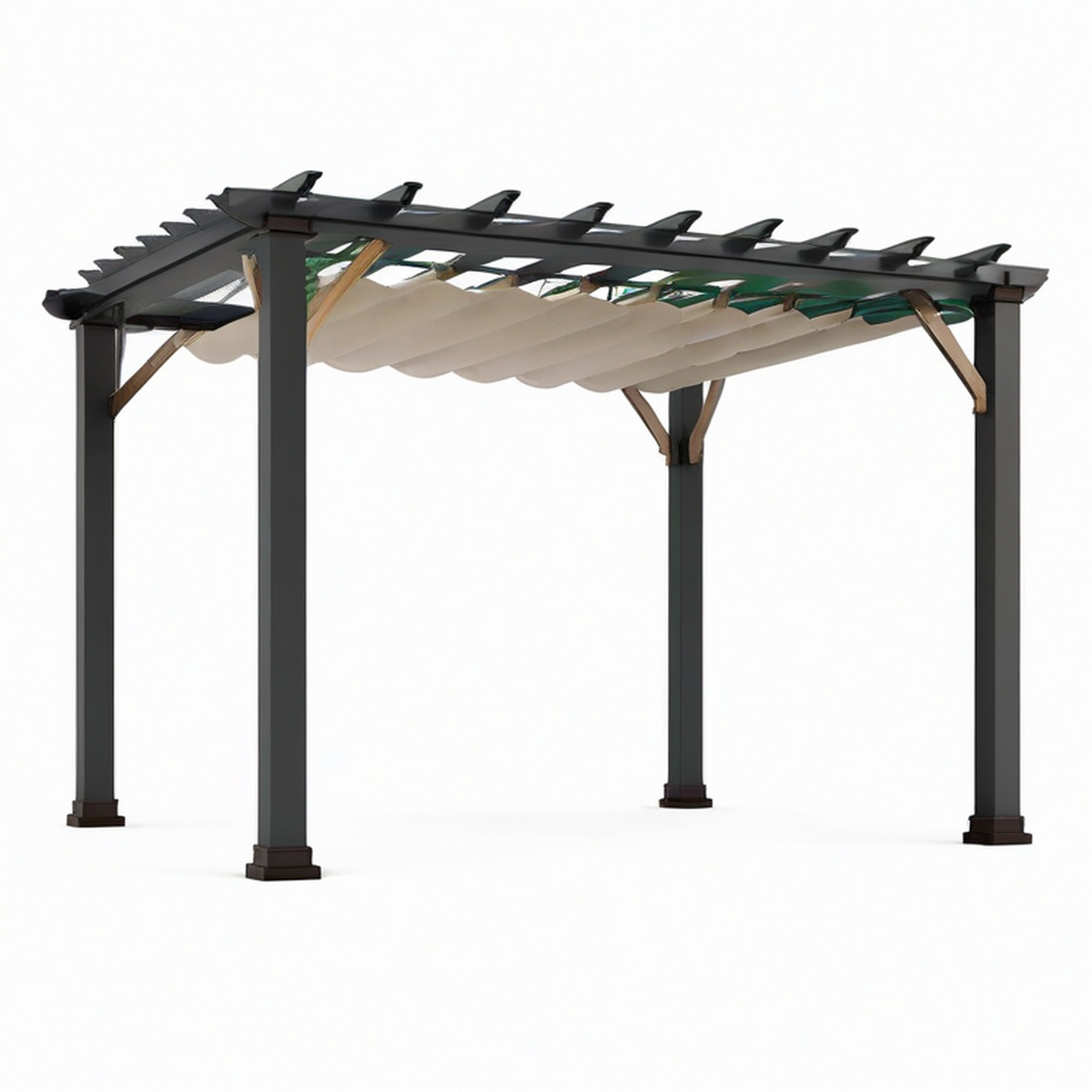 Pergola de jardin en métal anthracite avec toile beige rétractable, 400 × 300 × 250 cm