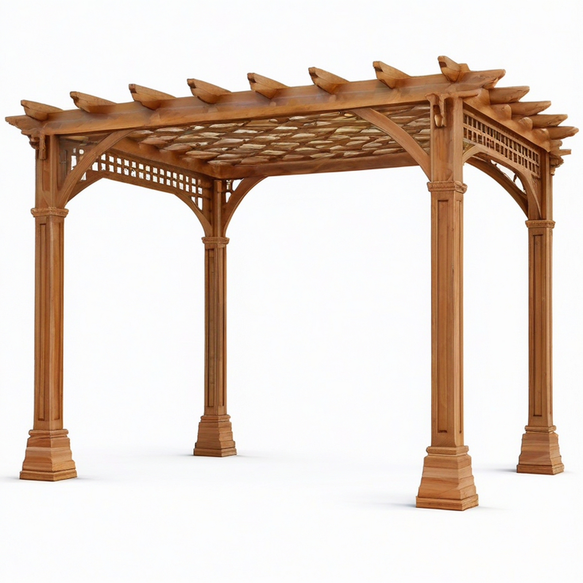 Pergola de jardin en bois marron avec toit ajouré, 300 × 300 × 250 cm