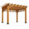 Pergola de jardin rustique en bois brun et métal noir avec treillis, 366 × 305 × 244 cm