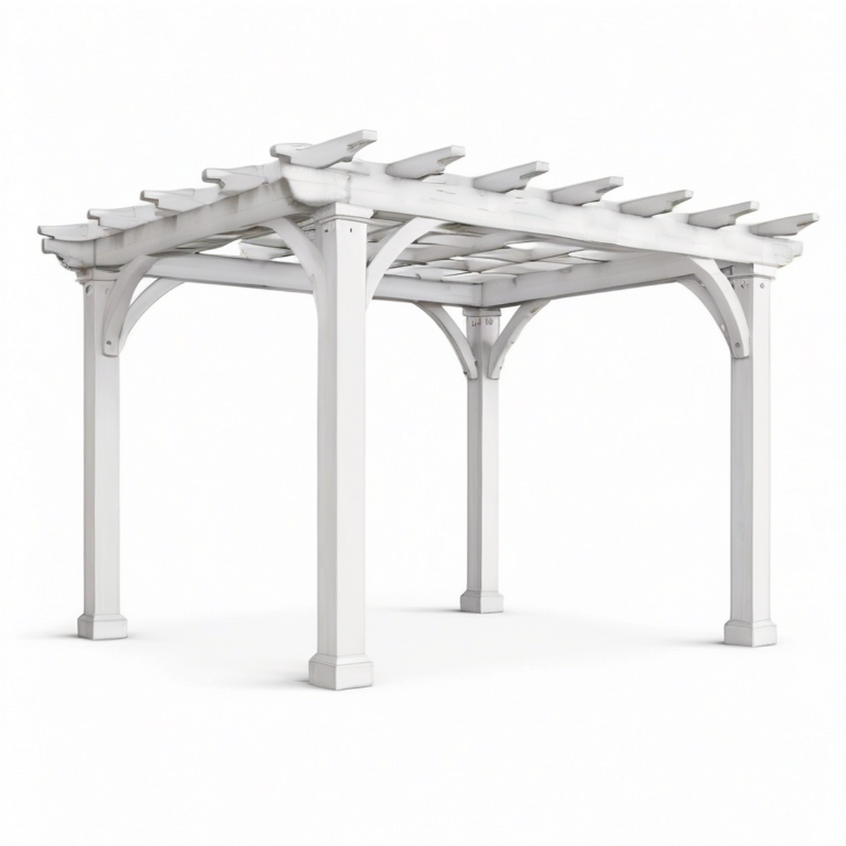 Pergola de jardin en bois blanc avec toit ajouré, style classique, 305 × 305 × 244 cm
