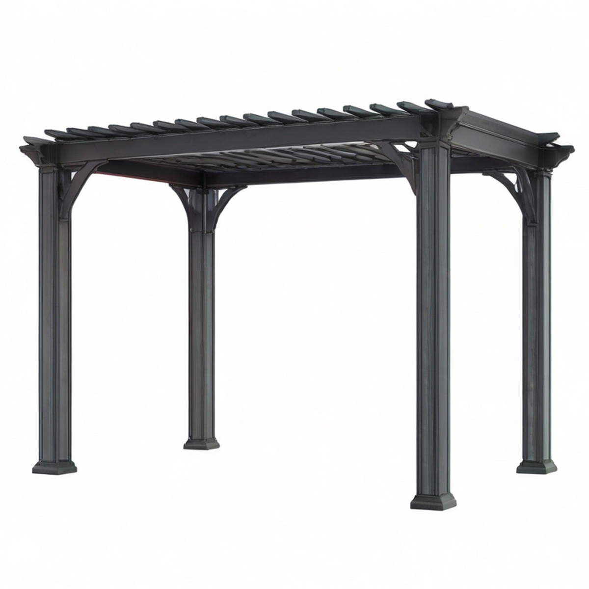 Pergola de jardin en bois gris anthracite 427 × 305 × 244 cm avec toit à lames ouvertes