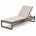 Bain de soleil inclinable en métal et cordage, beige, taupe et noir, 200 × 70 × 95 cm