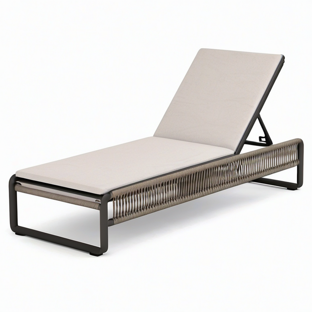 Bain de soleil inclinable en métal et cordage, beige, taupe et noir, 200 × 70 × 95 cm