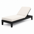 Chaise longue à dossier réglable, structure en bois noir et tissu écru, 200 × 75 × 90 cm