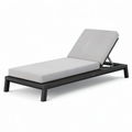 Bain de soleil à dossier inclinable en métal noir et tissu gris clair, 200 × 75 × 88 cm