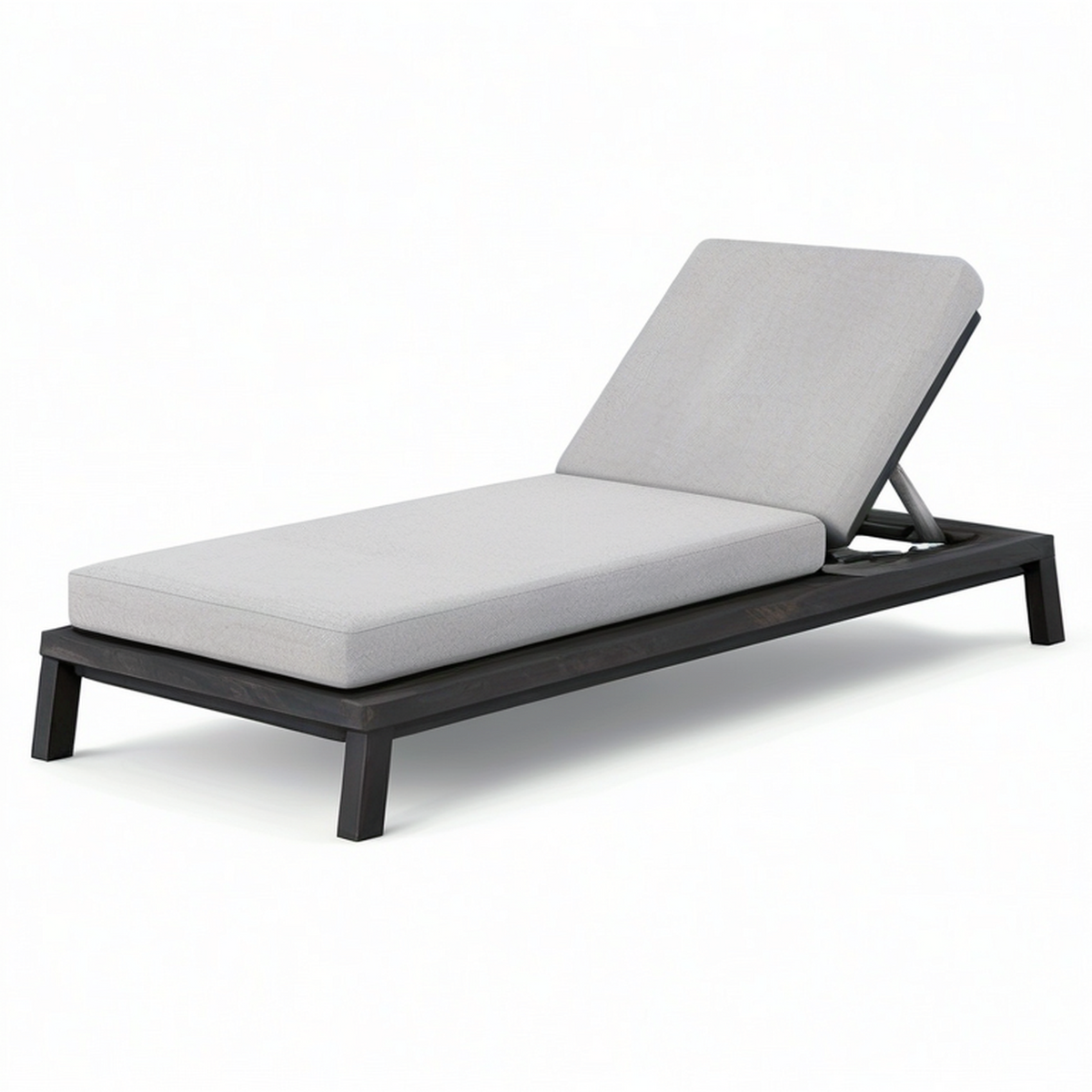 Bain de soleil à dossier inclinable en métal noir et tissu gris clair, 200 × 75 × 88 cm