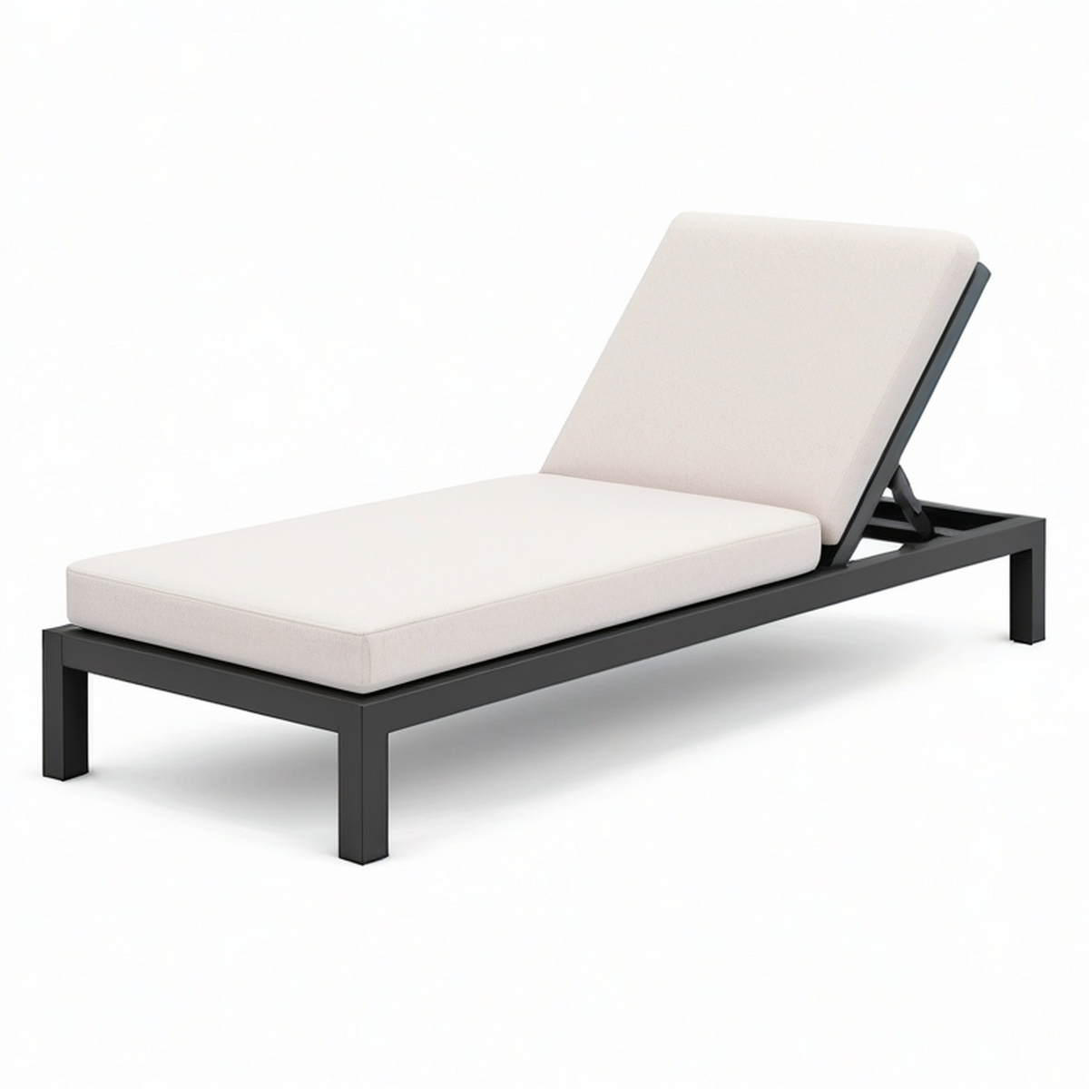 Bain de soleil inclinable en métal anthracite avec coussins écrus, 200 × 70 × 95 cm