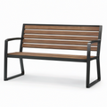 Banc de jardin 2 places en bois marron et métal noir avec accoudoirs, 120 × 60 × 85 cm