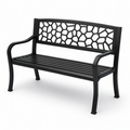 Banc de jardin 2 places en métal noir, 120 × 60 × 85 cm, dossier ajouré et accoudoirs