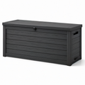 Coffre de rangement extérieur noir effet bois en résine, 120 × 55 × 60 cm, couvercle verrouillable