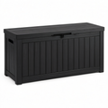 Coffre de rangement extérieur en résine noire effet bois avec couvercle verrouillable, 120 × 54 × 57 cm