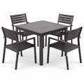 Ensemble de jardin 5 pièces en aluminium brun foncé avec table de 90 × 90 × 74 cm et 4 fauteuils de 58 × 57 × 87 cm