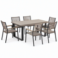 Ensemble repas de jardin 7 pièces taupe et anthracite avec table 150 × 90 × 75 cm et 6 fauteuils 57 × 61 × 88 cm