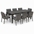 Ensemble repas de jardin 9 pièces anthracite et gris, table 220 × 100 × 75 cm et 8 fauteuils 61 × 62 × 88 cm