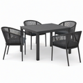 Table carrée noire 90 × 90 × 75 cm avec 4 fauteuils noirs et gris foncé 58 × 60 × 78 cm