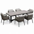 Ensemble repas de jardin 7 pièces gris, brun et noir, table 200 × 100 × 75 cm et 6 fauteuils 60 × 62 × 81 cm