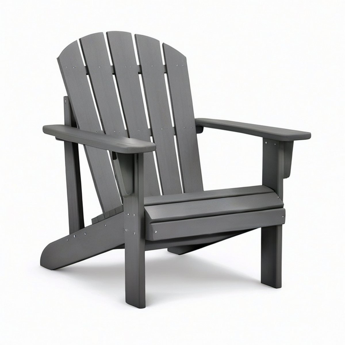 Fauteuil Adirondack gris aspect bois avec larges accoudoirs, 83 × 76 × 94 cm
