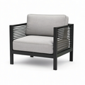 Fauteuil de jardin contemporain en métal noir et corde grise, 76 × 80 × 78 cm