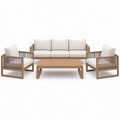 Salon de jardin 4 pièces beige, marron clair et gris taupe avec canapé 200 × 82 × 80 cm, fauteuils 82 × 82 × 80 cm et table 120 × 65 × 38 cm