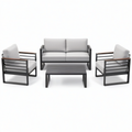 Ensemble de jardin 4 places gris, noir et marron avec canapé 120 × 70 × 75 cm, 2 fauteuils et table basse