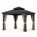 Pavillon de jardin 400 × 300 × 290 cm anthracite et beige avec rideaux et toit rigide ventilé