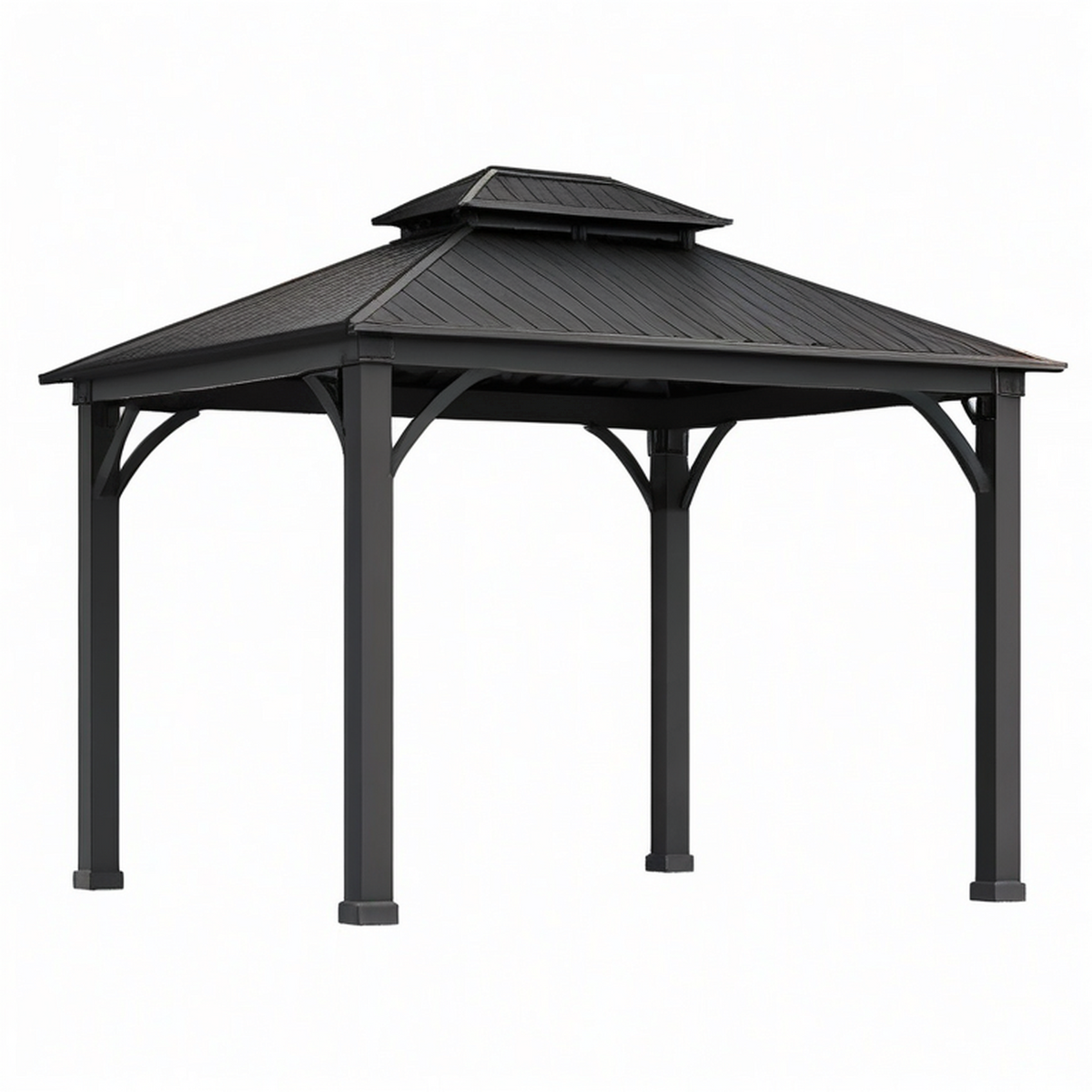 Pergola de jardin en métal anthracite avec toit rigide ventilé, 300 × 300 × 290 cm